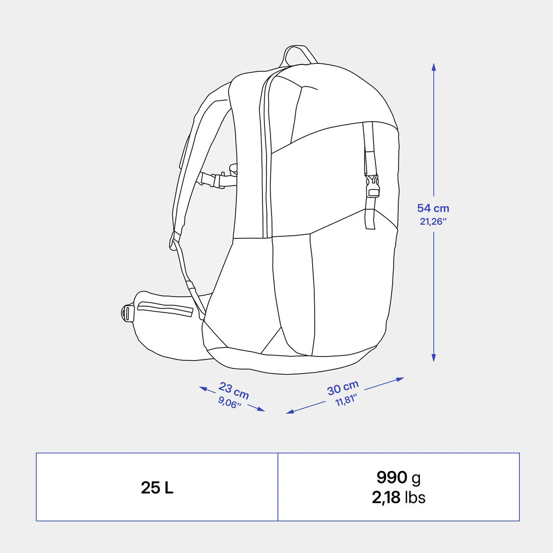 Sac à dos de randonnée ventilé 25L, MH500 khaki - Image 14